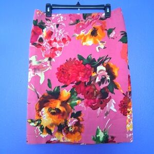 Talbots Pencil Skirt Pink Cotton Stretch Floral With Back Zipper Career Attire